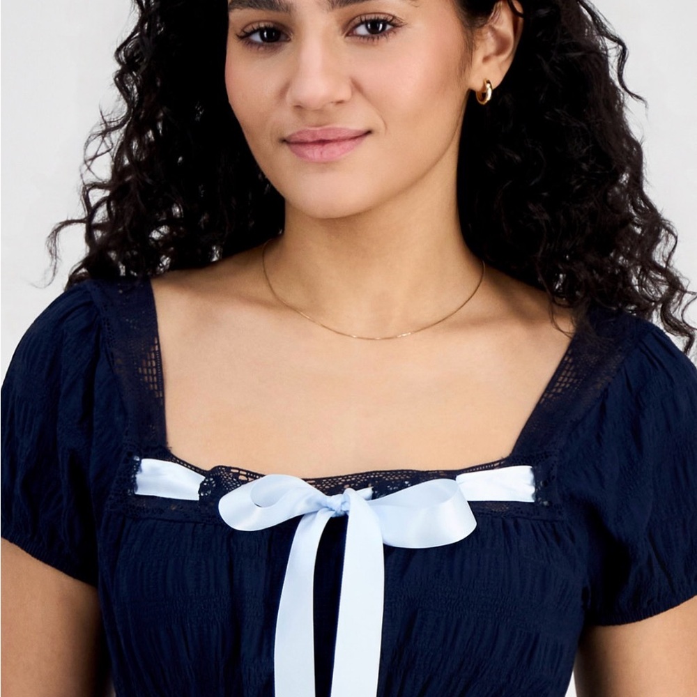 Ultra Flirt Navy Top with White Ribbon - Picture 2 of 6
